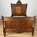 Bed Antique French Style Oak Double Bed Frame Carved Headboard LOT 61510