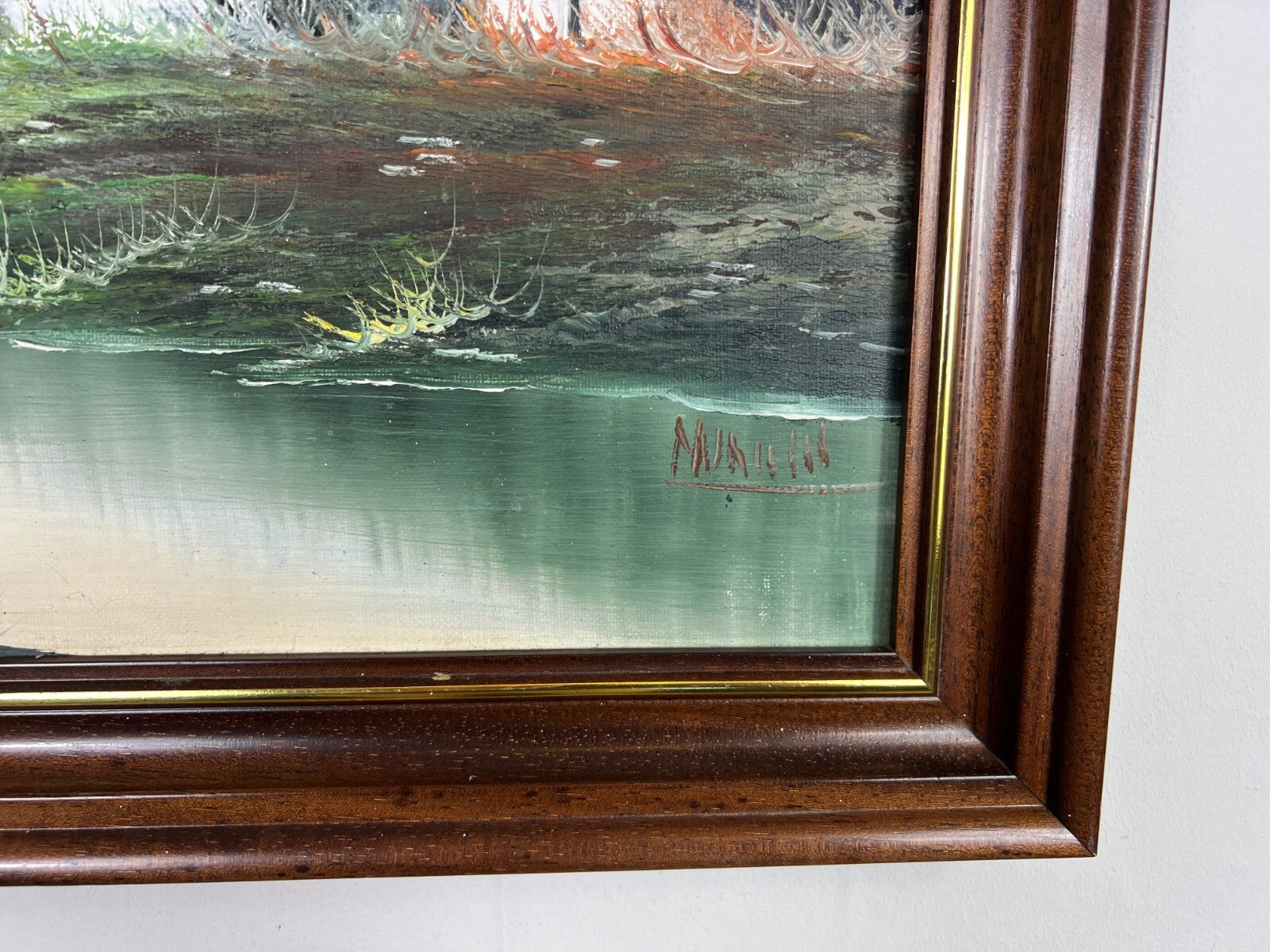 Vintage French Oil Painting Lake Mountain Scene Signed Framed Art LOT 50513