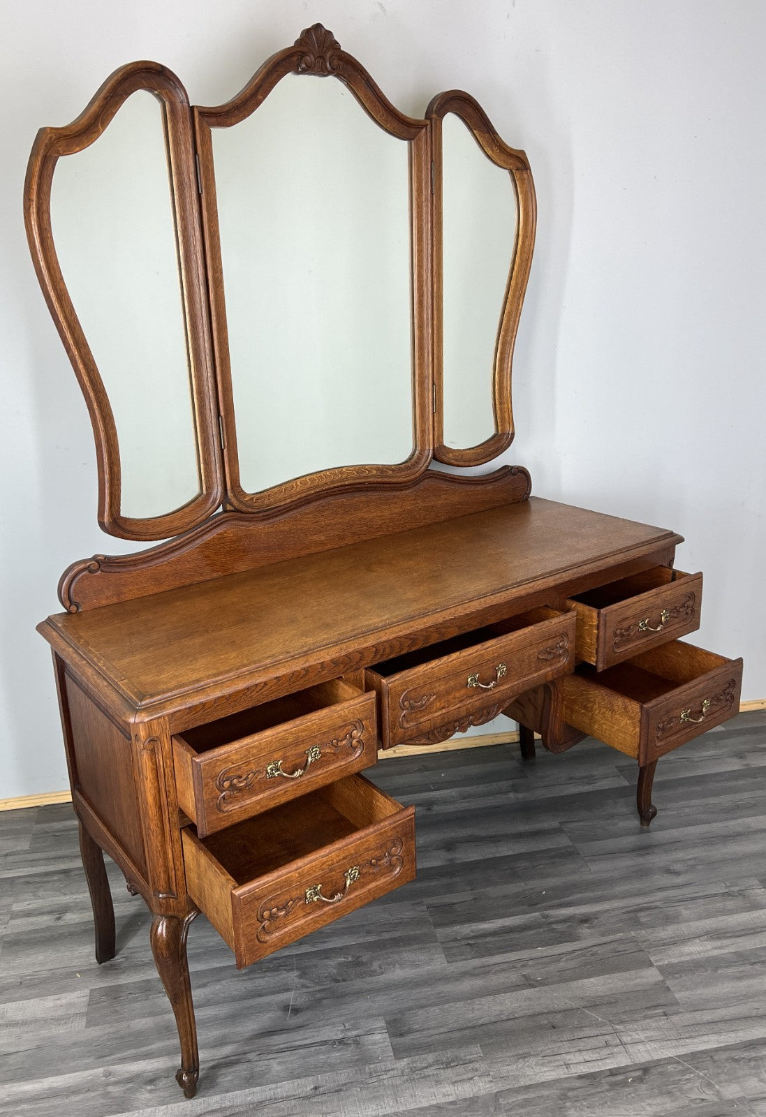 Vintage Dressing Table with Mirror French Oak Louis Vanity Table Makeup LOT 47970