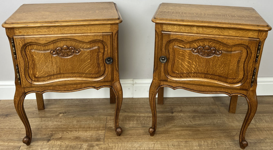 Pair of Bedside Tables Vintage French Louis Oak Nightstands Cabinets LOT 62140