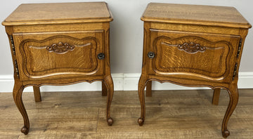 Pair of Bedside Tables Vintage French Louis Oak Nightstands Cabinets LOT 62140