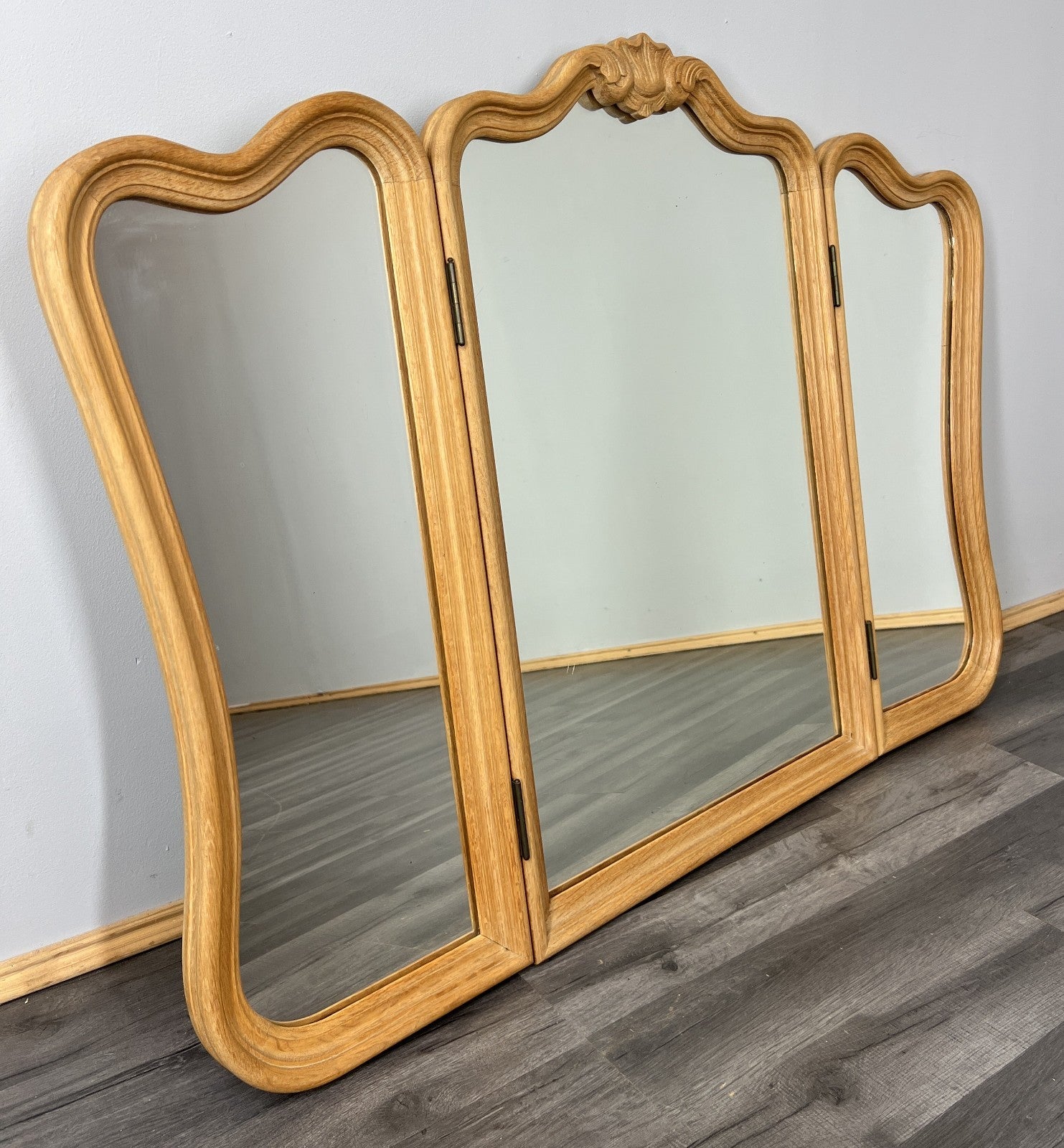 Mirror Vintage French Style Oak Triple Dressing Mirror Curved Frame LOT 40813