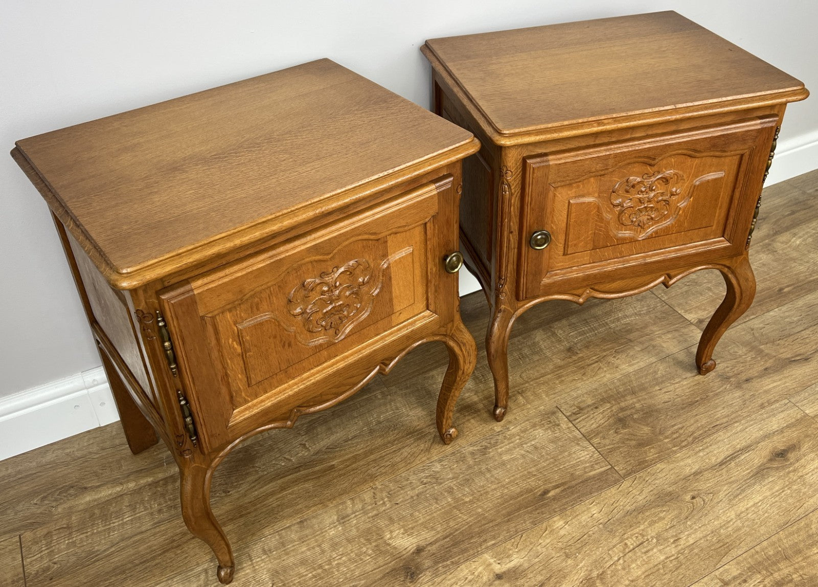 Pair of  Bedside Tables Vintage French Louis Oak Nightstands Cabinets LOT 49102