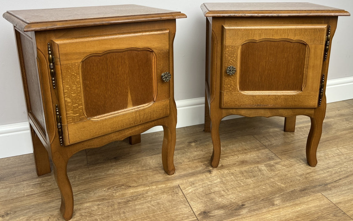 Pair of Bedside Tables Vintage French Louis Oak Nightstands Cabinets LOT 62263