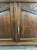 Sideboard Antique French Oak Marble Top Carved Two Door Cabinet LOT 22278