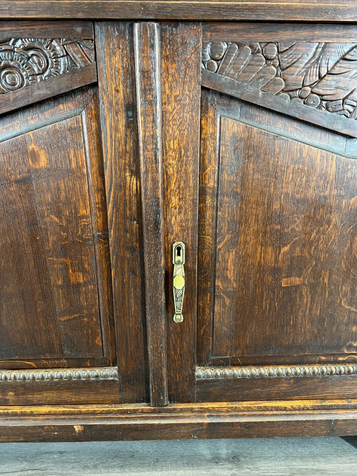 Sideboard Antique French Oak Marble Top Carved Two Door Cabinet LOT 22278