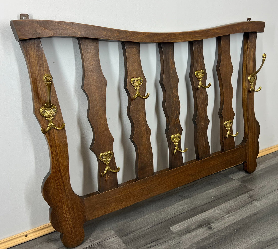 Coat Rack Antique French 7 Hooks Wall Mounted Oak Carved Plate Rack LOT 28480