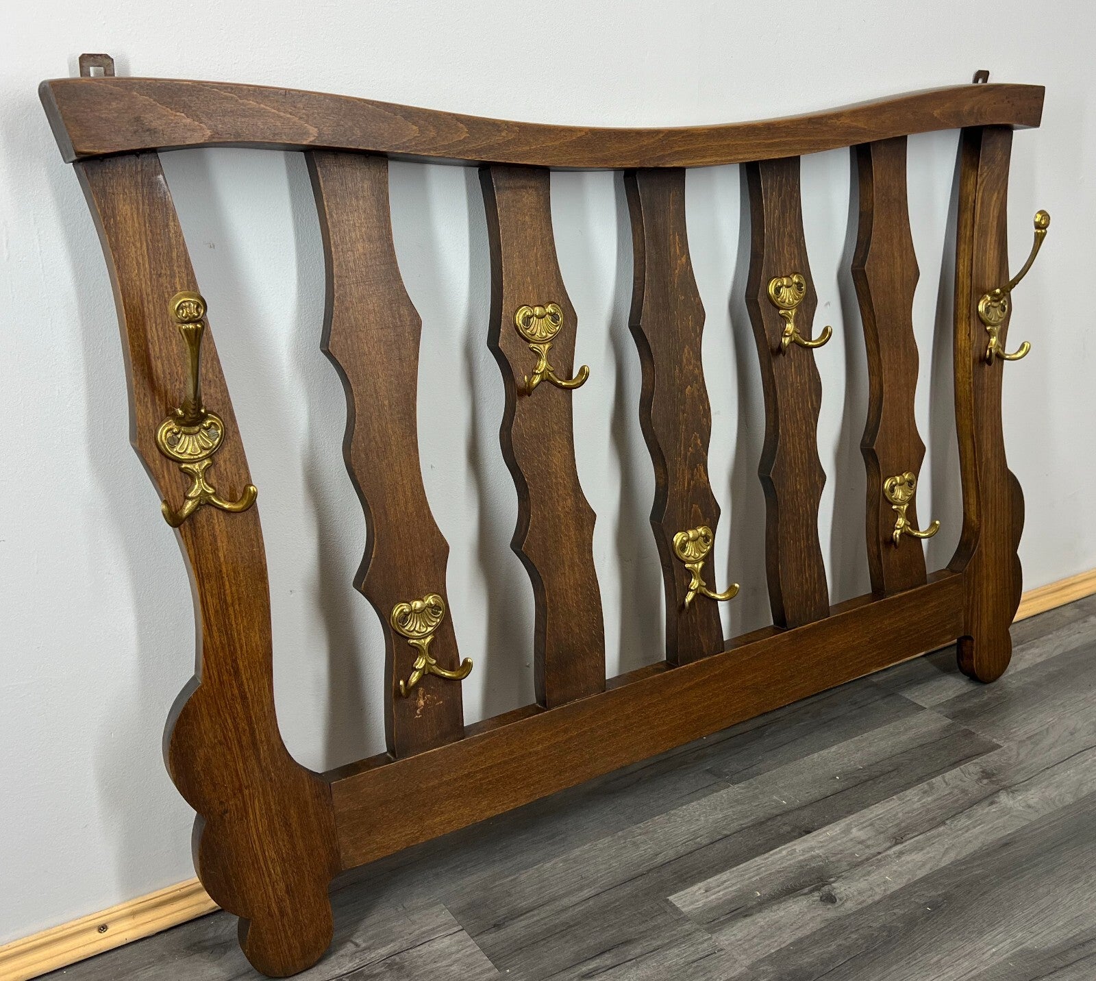 Coat Rack Antique French 7 Hooks Wall Mounted Oak Carved Plate Rack LOT 28481
