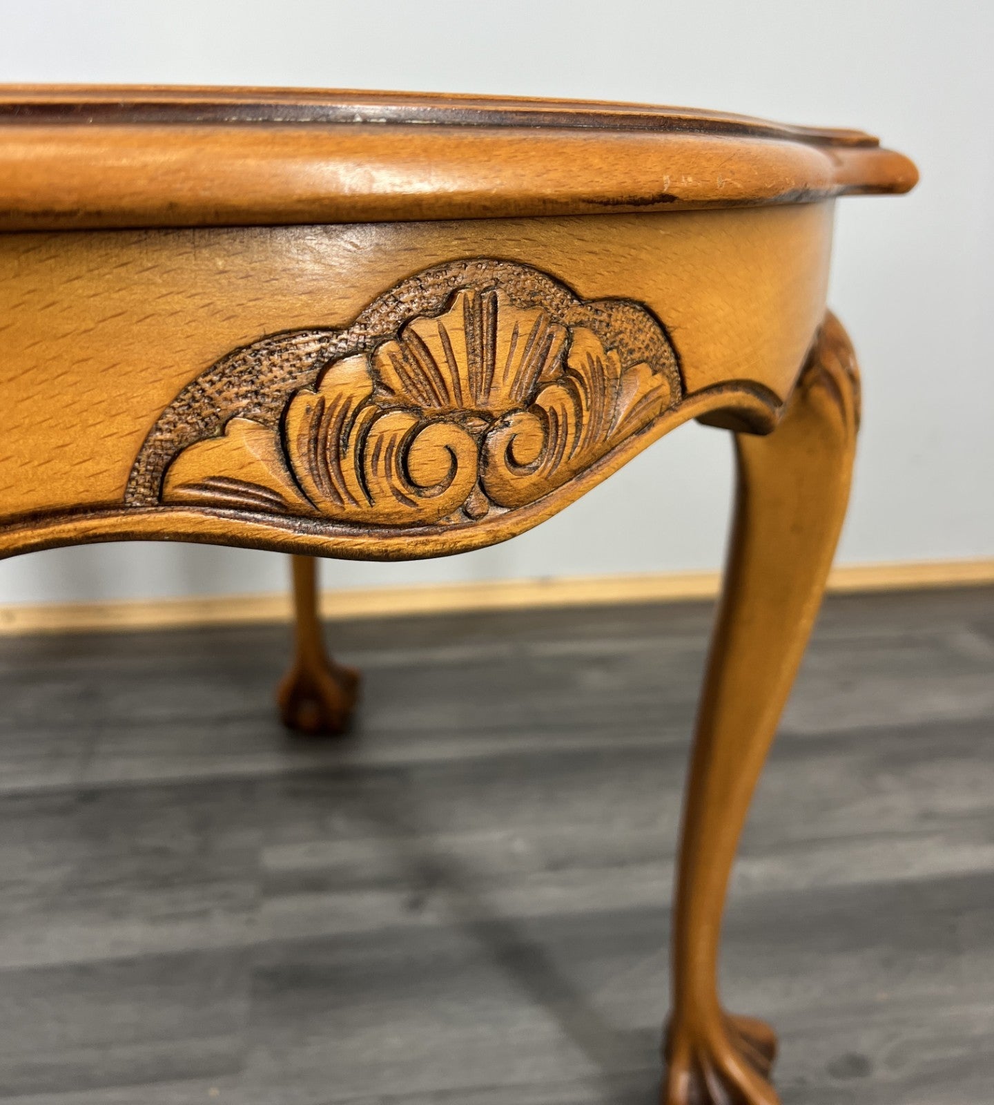 Coffee Table Vintage French Oak Round Glass Top Ornate Cane Table LOT 446211