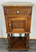 Bedside Table Antique French Oak with Marble Top Carved Cabinet LOT 43332