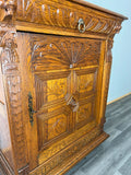 Cabinet Antique French Oak Carved Lion Mask Detail Cupboard with Key LOT 4053