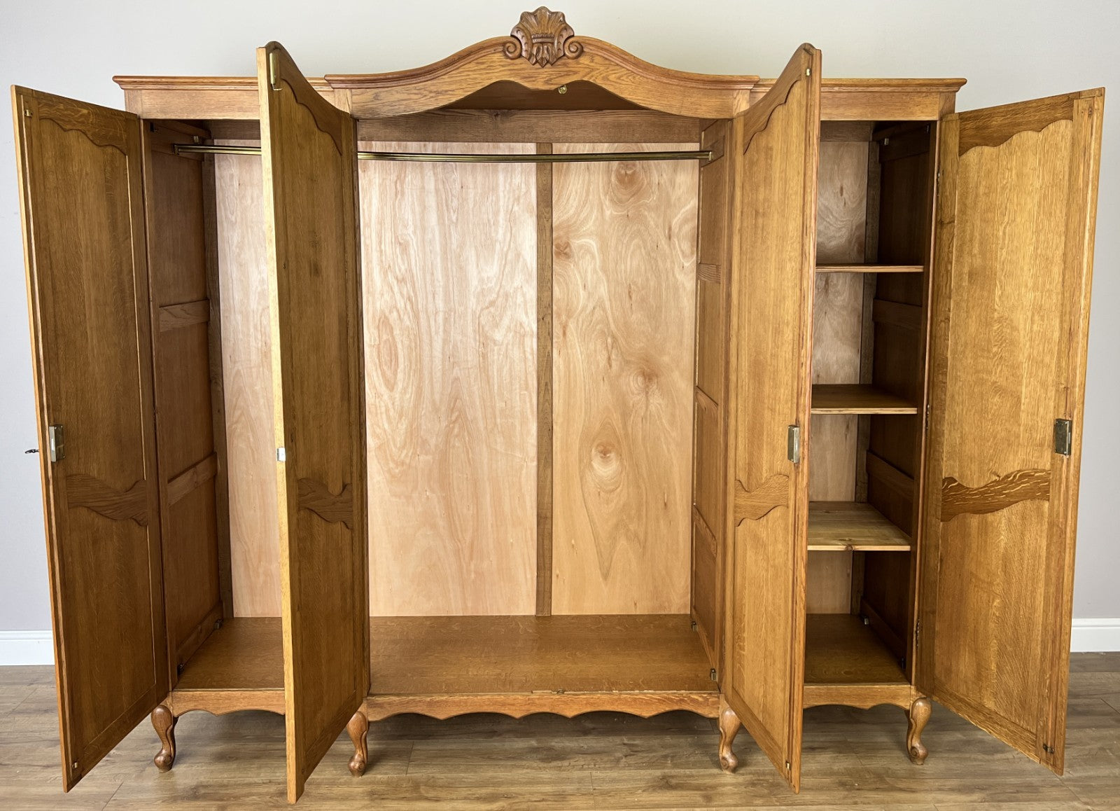 Wardrobe Vintage French Louis XVI Style Oak Four Door Carved Armoire LOT 610413