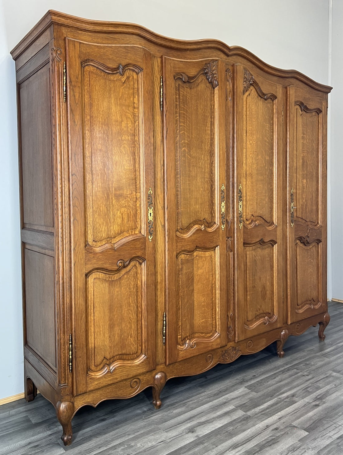 Wardrobe Vintage French Louis XVI Style Oak Four Door Carved Armoire LOT 47950