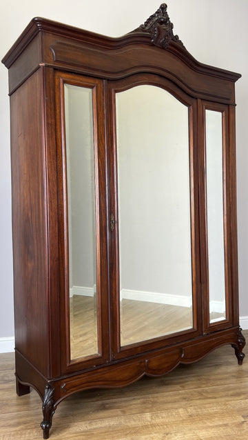 Wardrobe Antique French Style Walnut Two Door Mirrored Carved Armoire LOT 61330