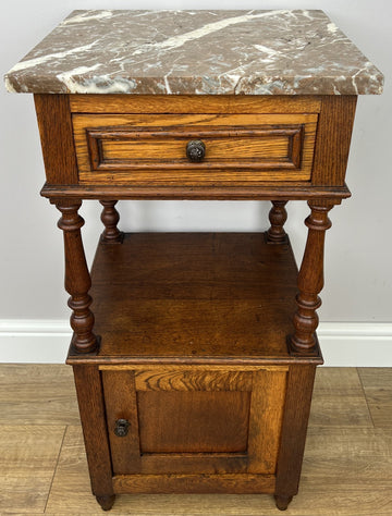 Bedside Table Antique French Style Marble Top Oak Cabinet Nightstand LOT 62430