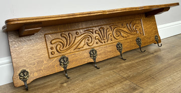 Coat Rack Vintage French Carved Oak Wall Mounted 6 Hooks Rack Hanger LOT 63660