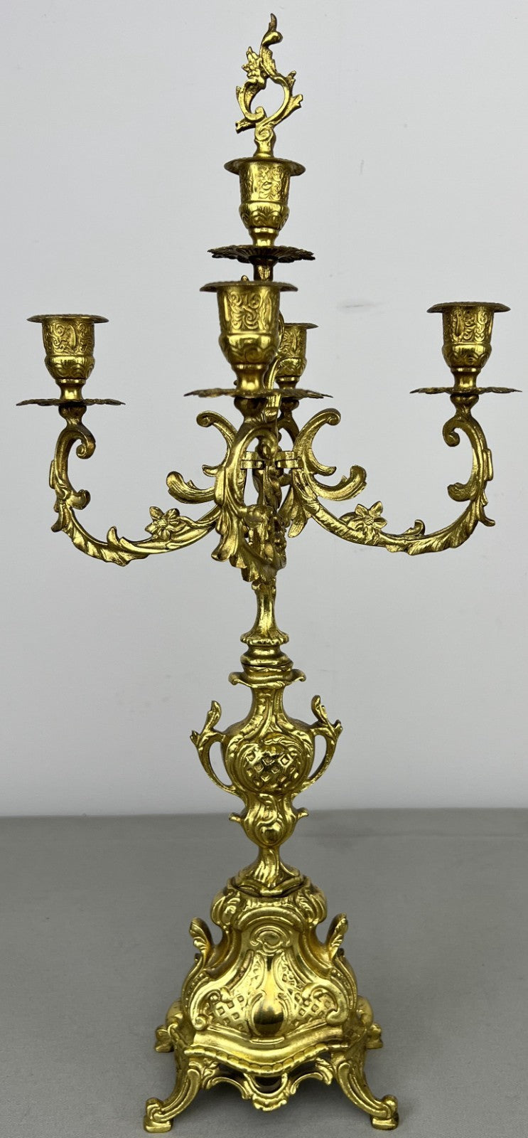 Pair of Candelabras Vintage French Brass Ornate 5 Arm Candle Holders LOT 64371