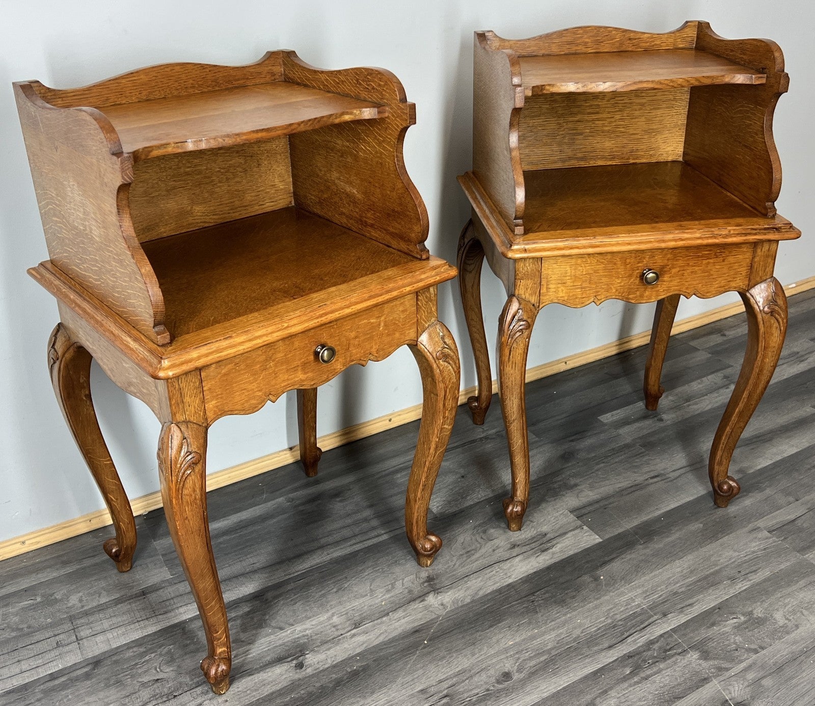 Pair of Bedside Tables Vintage French Louis Oak Cabinets with Drawers LOT 44472