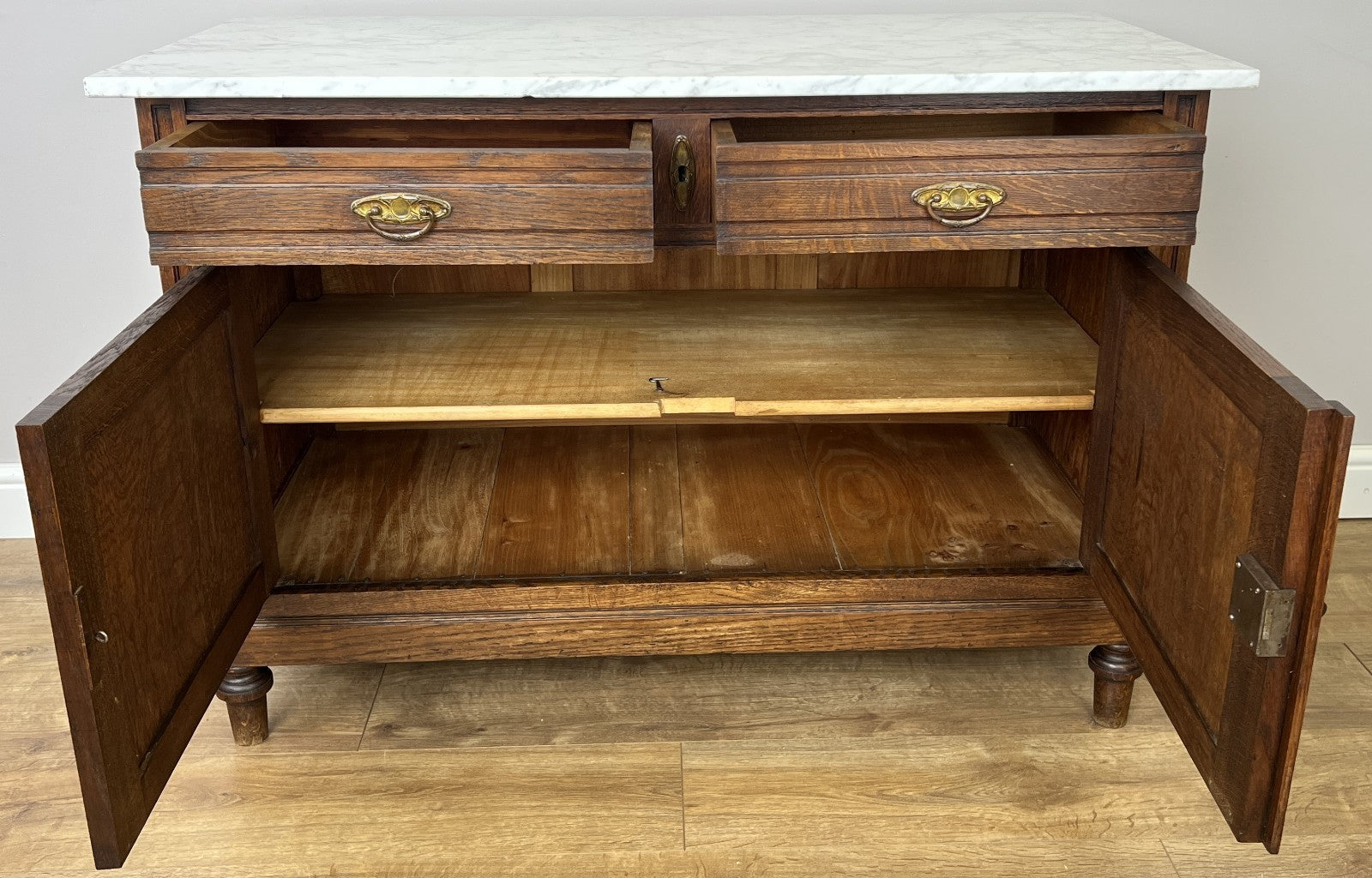 Cabinet Antique French Style Marble Top Oak Sideboard Carved Cupboard LOT 631211