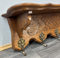 French Vintage Coat Rack Oak 5 Hooks Wall Shelf Carved Coat Hanger LOT 44367