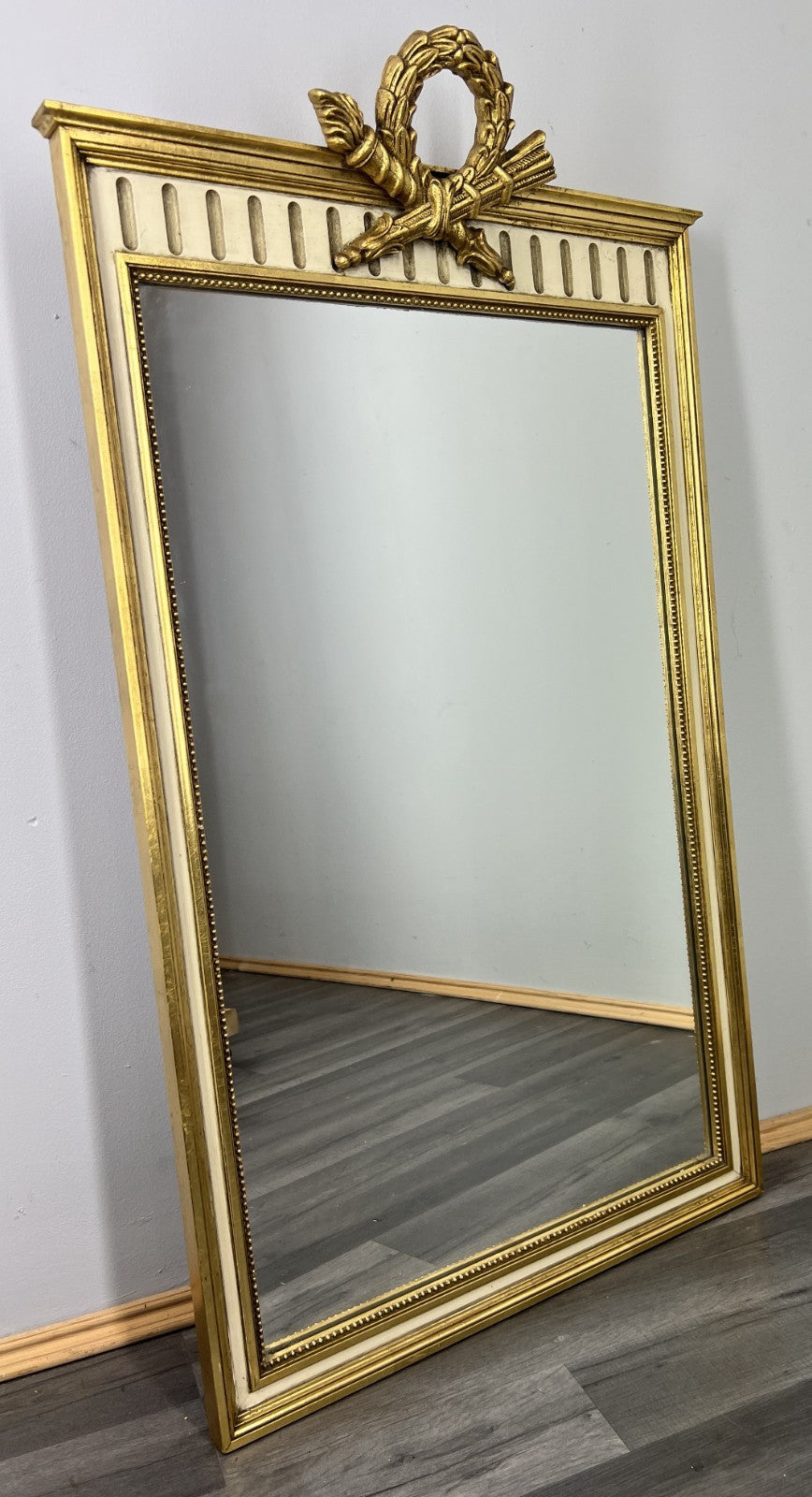 Vintage French Gilt Wall Mirror Ornate Laurel Wreath Crest Wall Decor LOT 43830