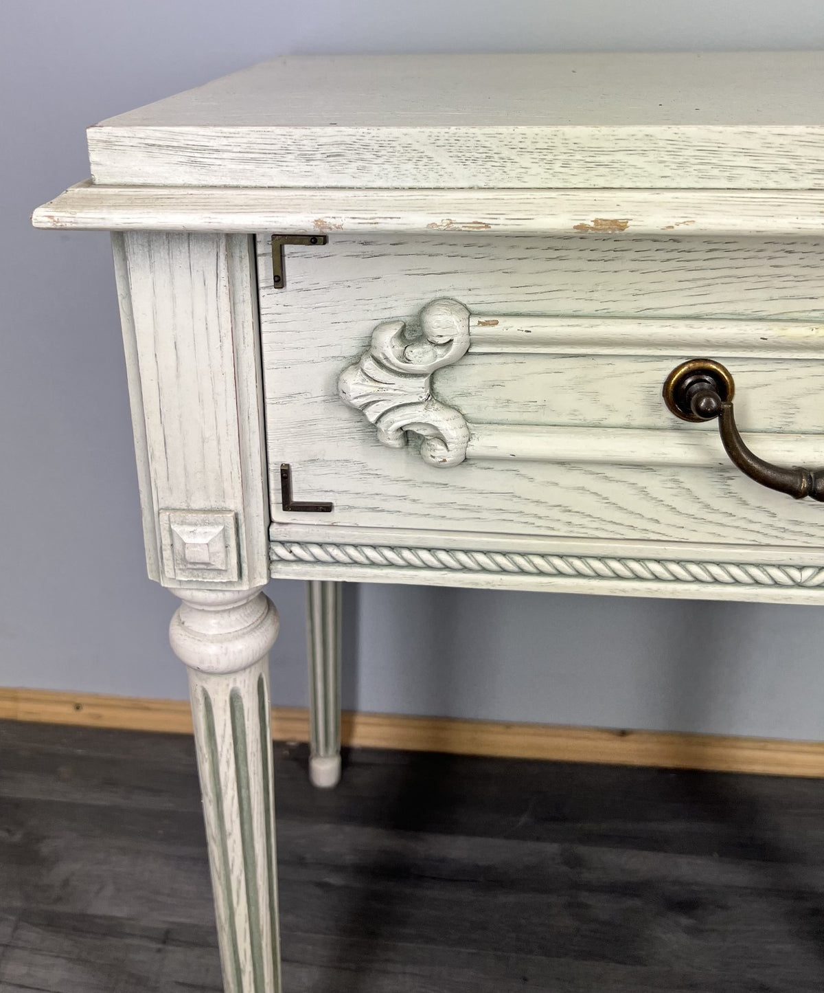 Bedside Table Vintage French Shabby Chic Painted Drawer Carved Cabinet LOT 4042