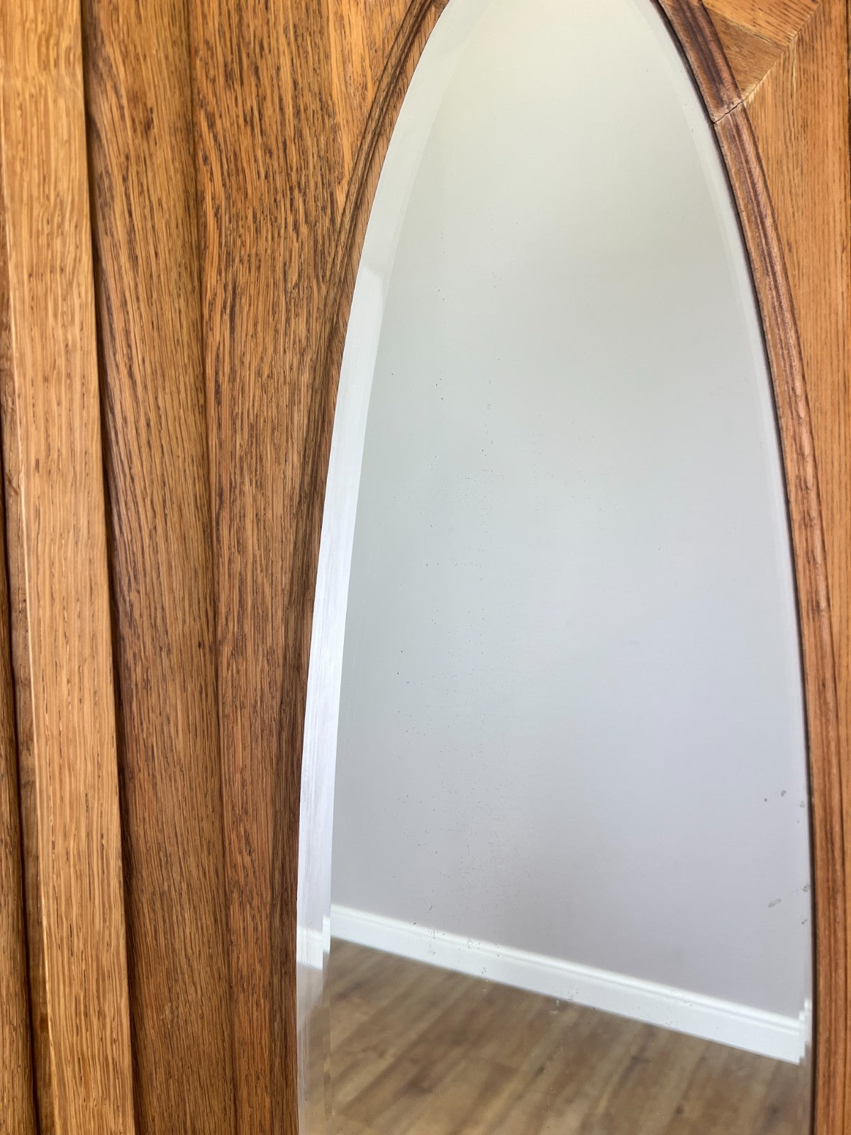 Wardrobe Vintage French Oak Triple Door Mirrored Carved Armoire Cabinet LOT 61019