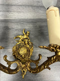 Vintage French Wall Light Brass Cherub Double Arm Rococo Sconce LOT 44113