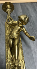 Wall Candle Holder Vintage French Style Sconce Pair Brass Cherub LOT 46657