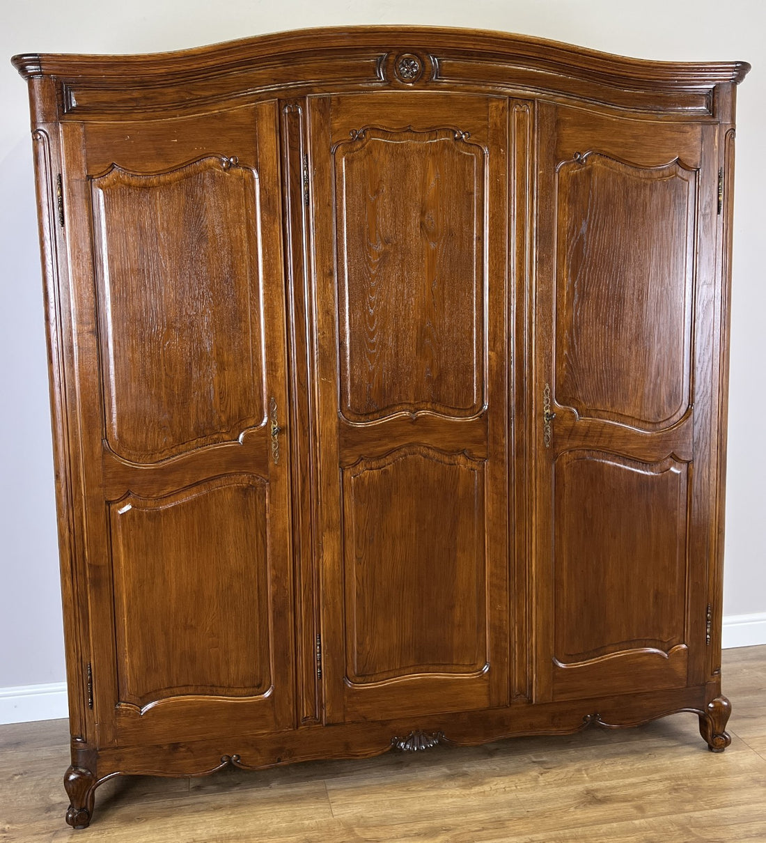 Wardrobe Vintage French Louis XVI Style Oak Three Door Carved Armoire LOT 48420