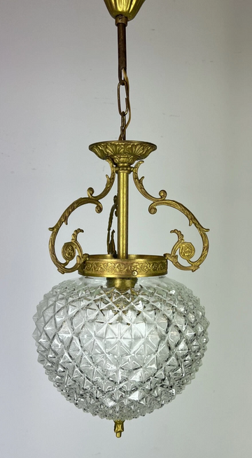 Ceiling Lamp Vintage Style Brass and Pressed Crystal Pendant Chandelier LOT 52530