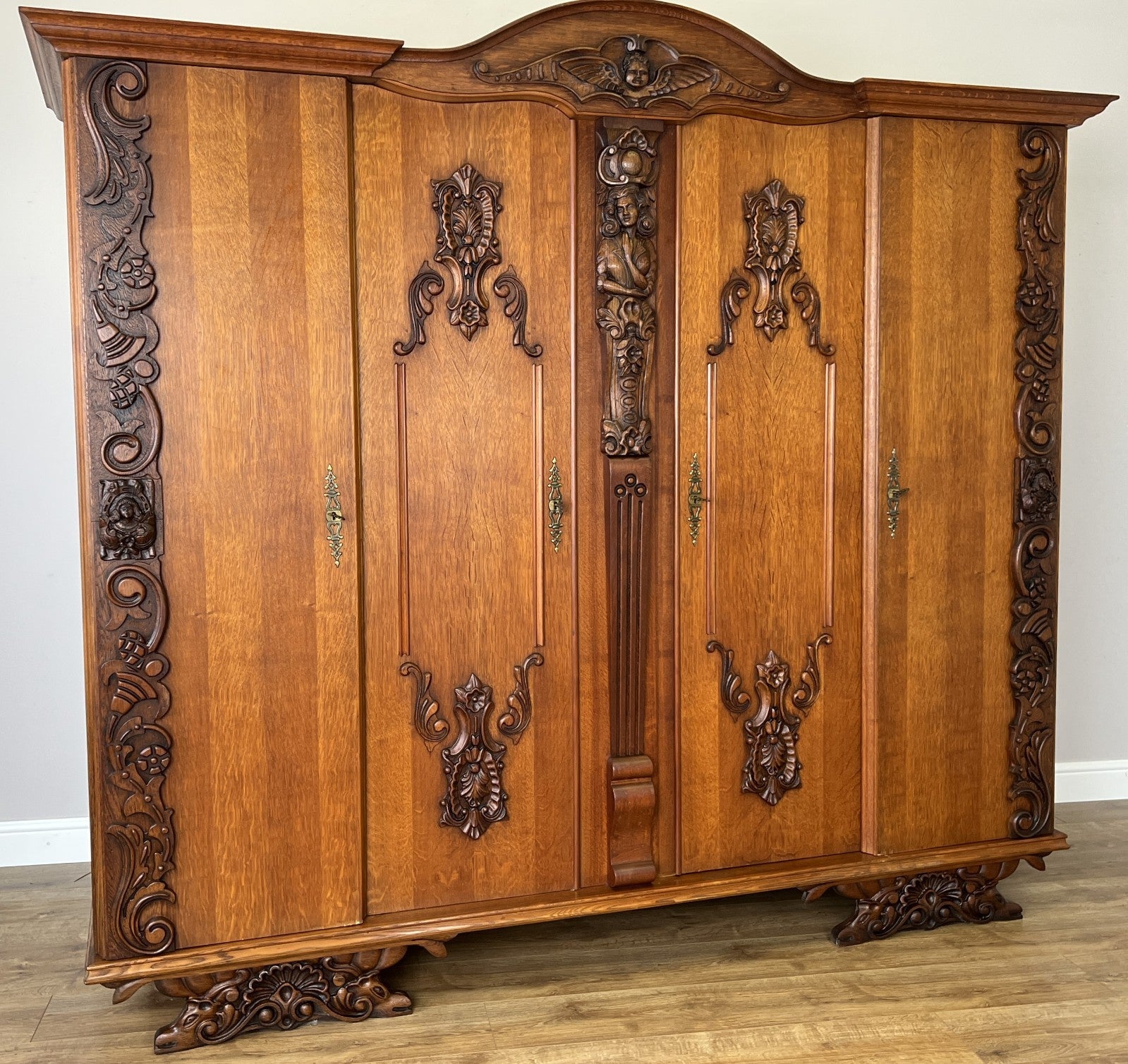 Wardrobe Vintage French Style Four Door Carved Armoire Cabinet LOT 61471