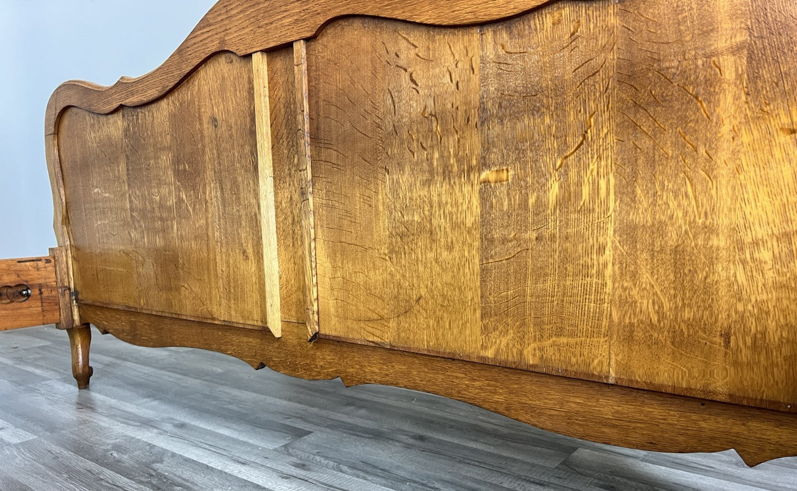 Bed Vintage French Louis XVI Double Bed Frame Oak Carved Headboard LOT 459810