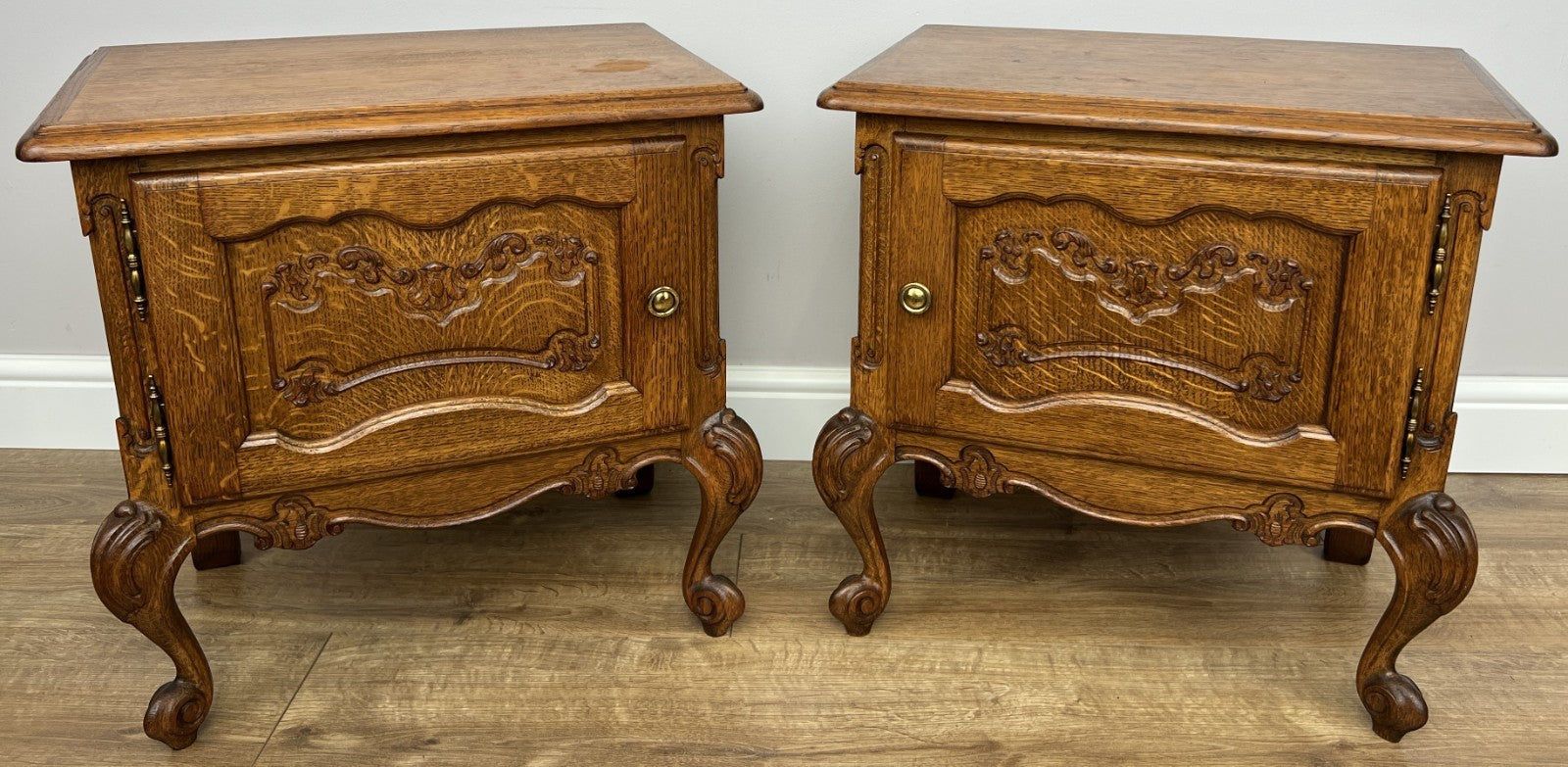 Pair of Bedside Tables Vintage French Louis Oak Nightstands Cabinets LOT 62200