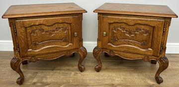 Pair of Bedside Tables Vintage French Louis Oak Nightstands Cabinets LOT 62200