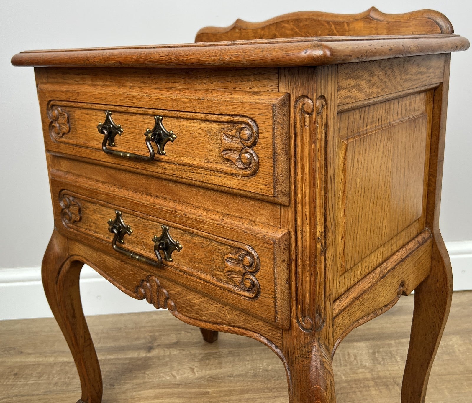 Pair of Bedside Tables Vintage French Louis Oak  Nightstands Cabinets LOT 49089
