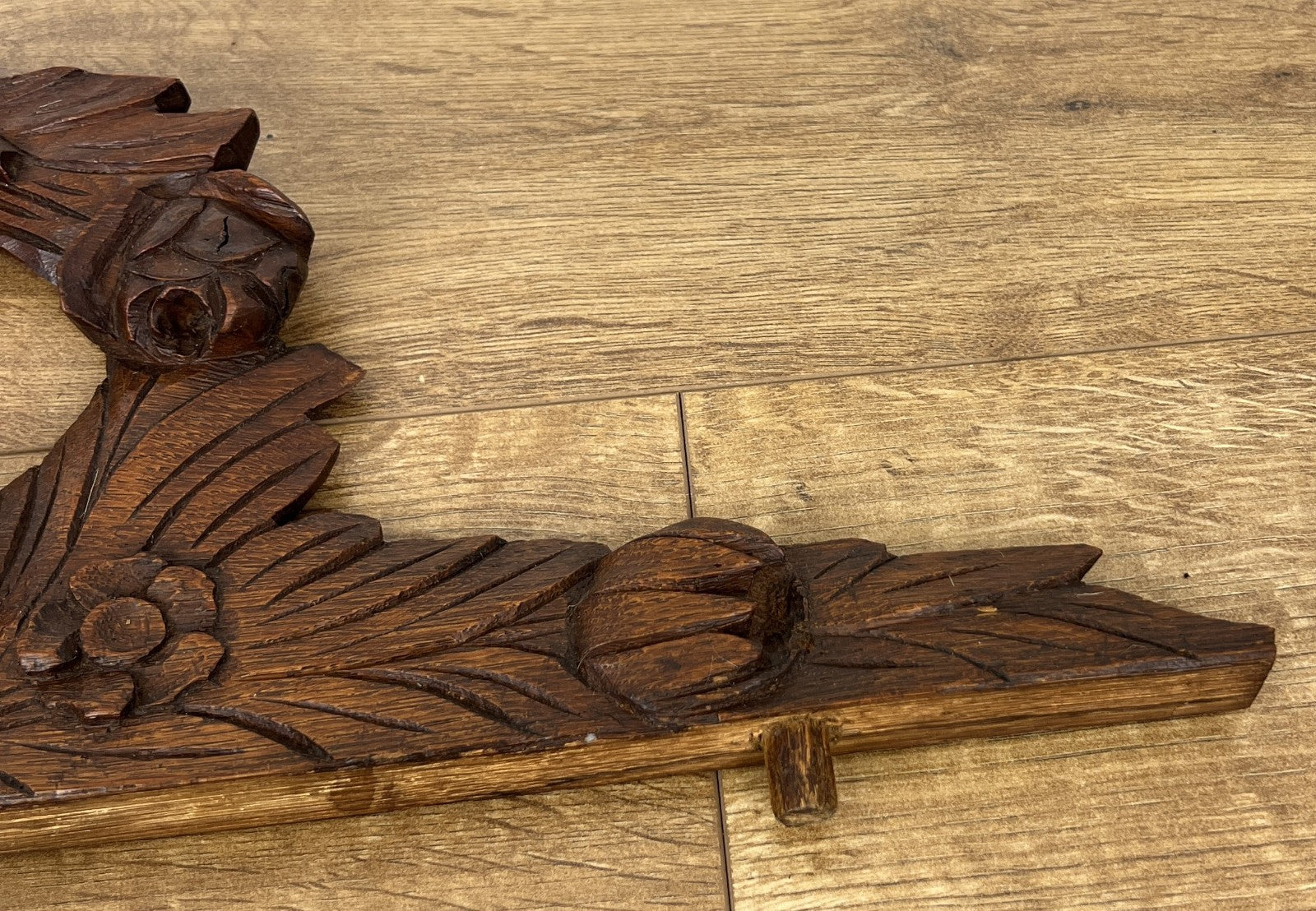 Pediment Antique French Carved Oak Floral Crest Decorative Panel LOT 61803