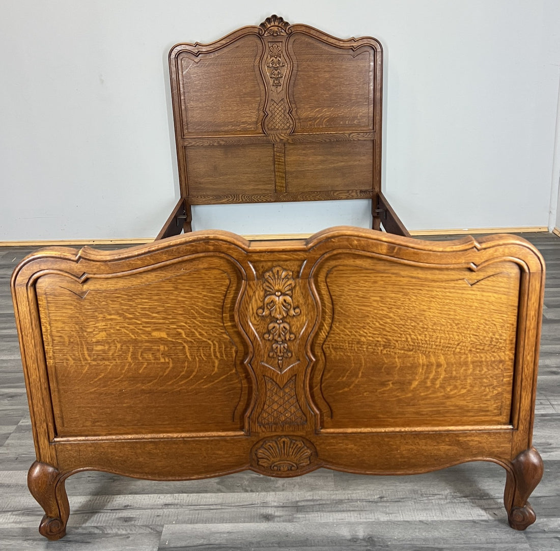 Bed Vintage French Louis XVI Double Single Frame Oak Carved Headboard LOT 45930