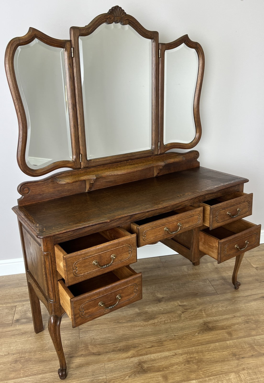 Vintage Dressing Table with Mirror French Oak Louis Vanity Table Makeup LOT 49763