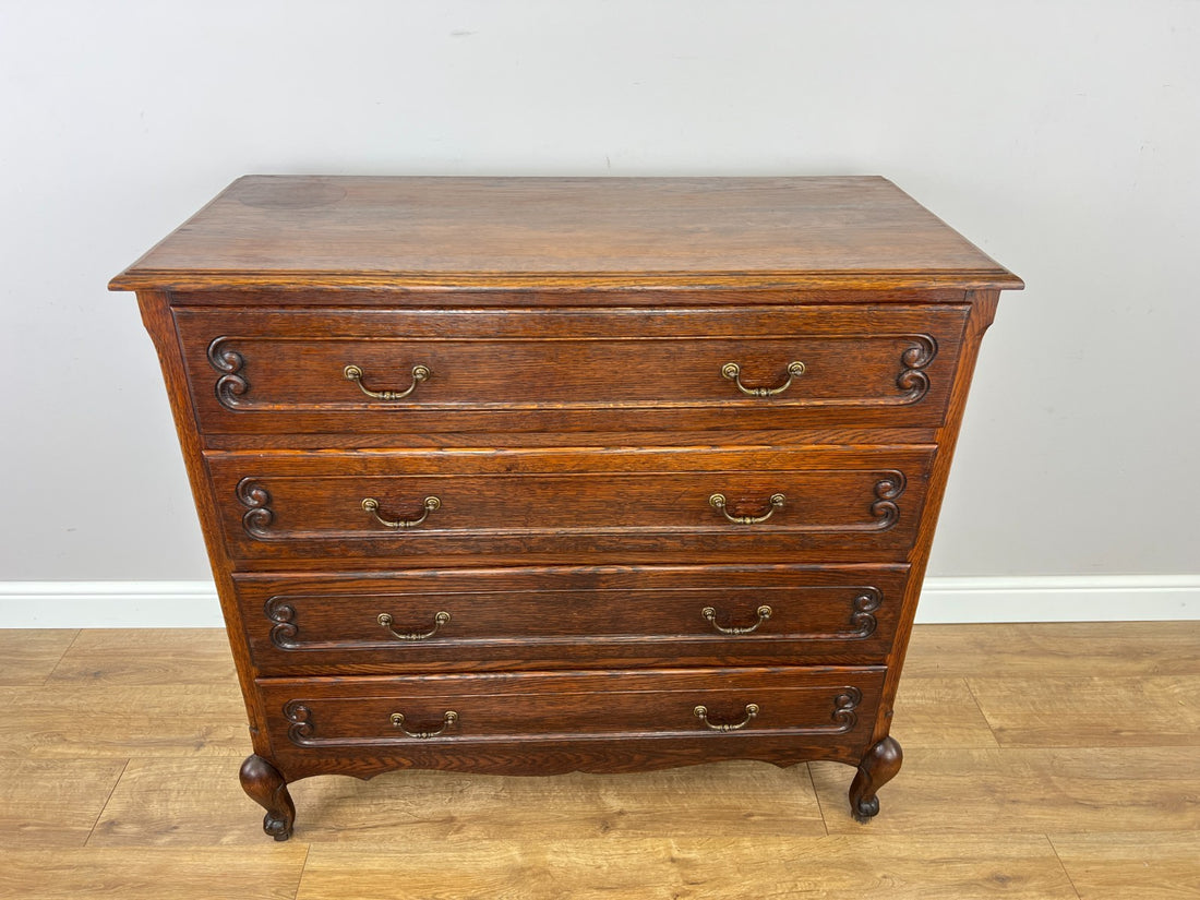Chest of Drawers Vintage French Louis Oak 4 Drawers Carved Cabinet LOT 6527