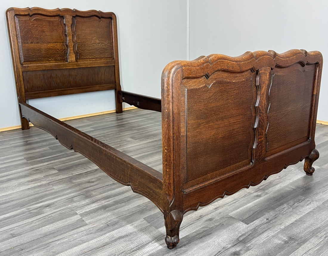 Bed Vintage French Louis XVI Single Bed Frame Oak Carved Headboard LOT 45940