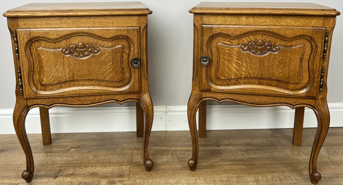 Pair of Bedside Tables Vintage French Louis Oak Nightstands Cabinets LOT 62141
