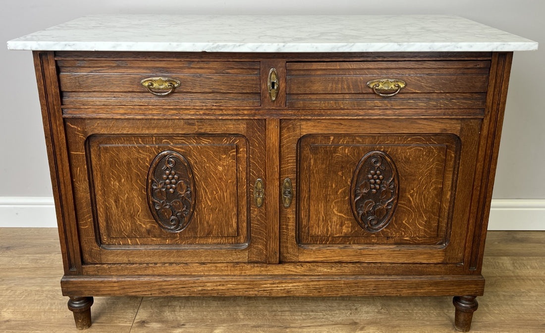 Cabinet Antique French Style Marble Top Oak Sideboard Carved Cupboard LOT 63120