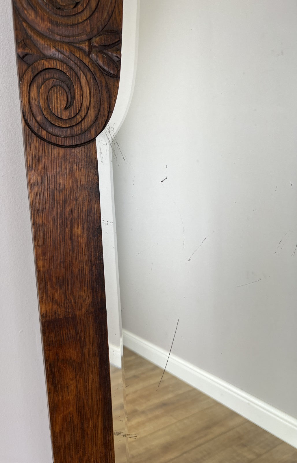 Mirror Antique French Style Oak Carved Wardrobe Mirror Polished Glass LOT 61885