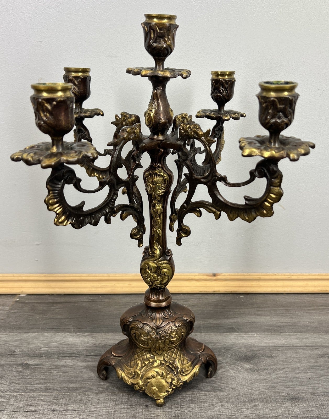 Candelabra Vintage French Brass 5 Arm Ornate Rococo Candle Holder LOT 44310