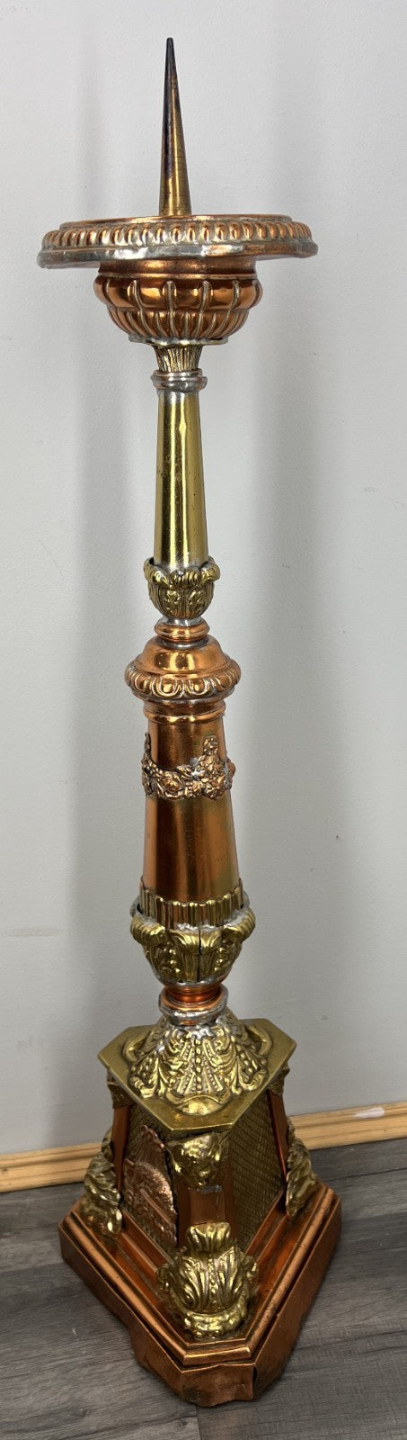 Candle Holder Vintage Copper Brass Carved Decorative Floor Stand 83 cm LOT 47190