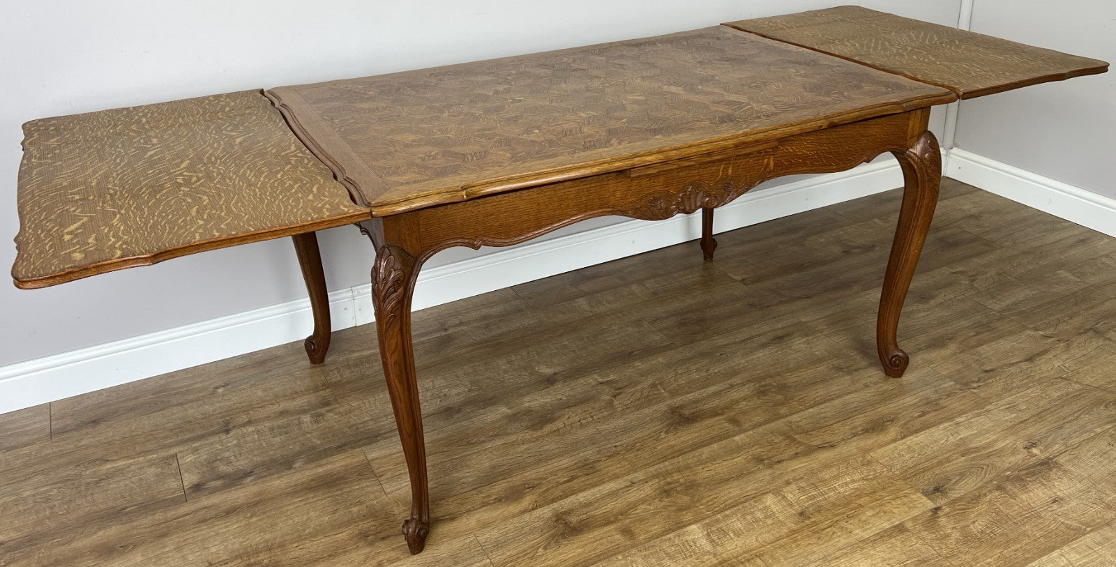Dining Table Vintage French Louis XVI Carved Oak Extendable Table LOT 63574