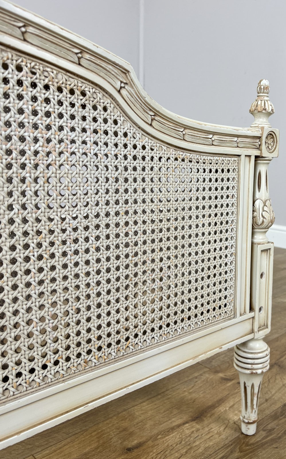 Bed Vintage French King Size Bed Frame Cane Panel Carved Headboard LOT 64108
