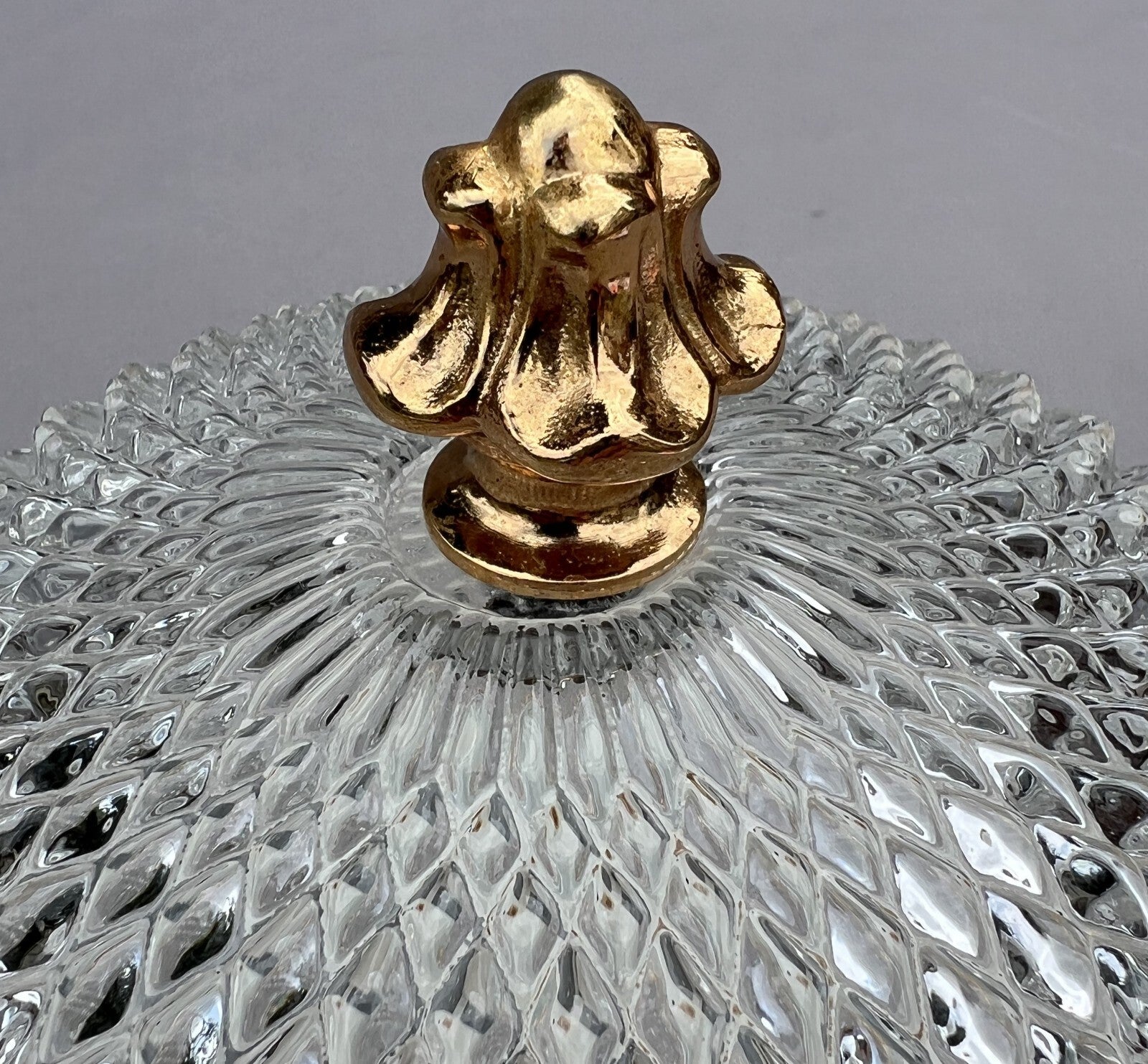 Ceiling Lamp Vintage French Brass Pressed Crystal Pendant Chandelier LOT 60014