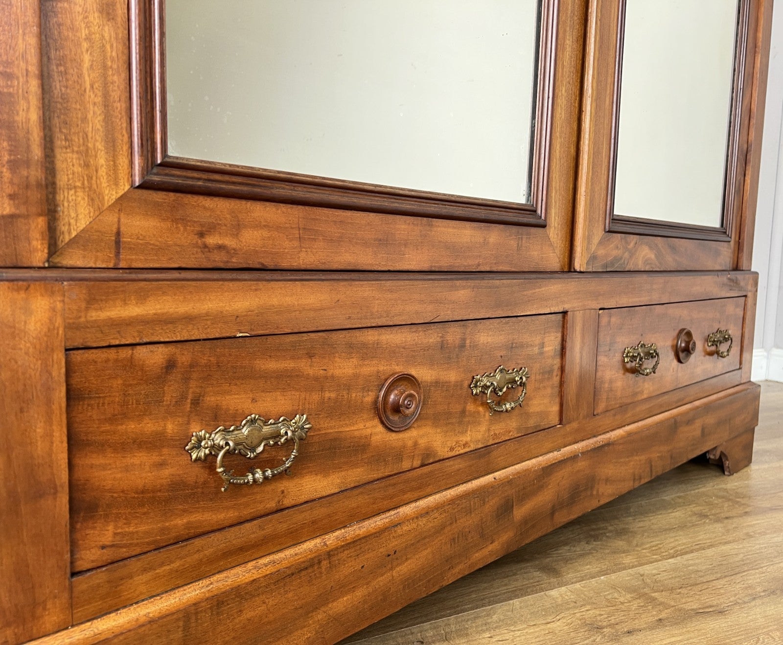 Wardrobe Antique French Mahogany Two Door Carved Mirrored Armoire LOT 616413